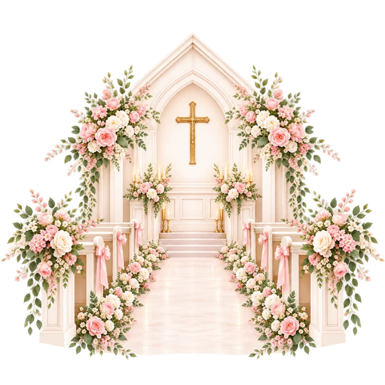 Flower-lined chapel aisle